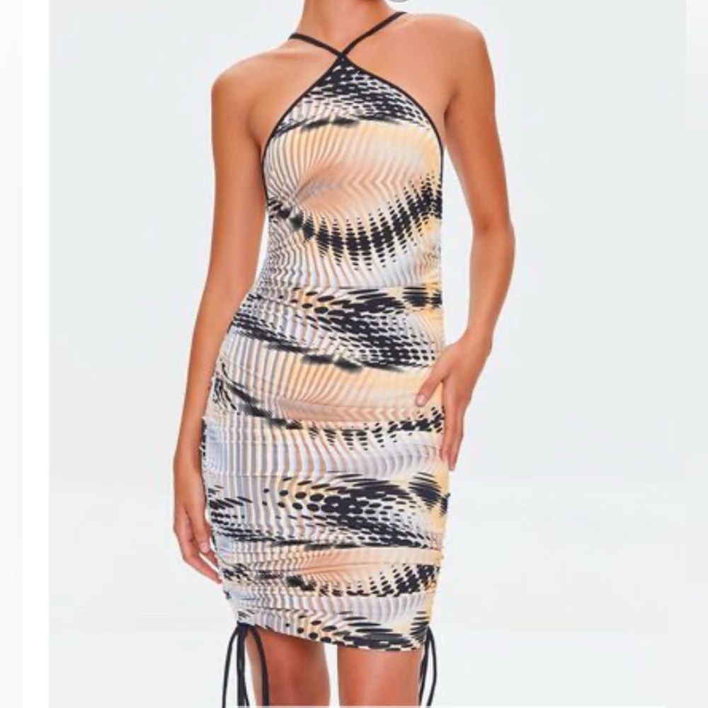 Abstract Print Ruched Womens Halter Dress